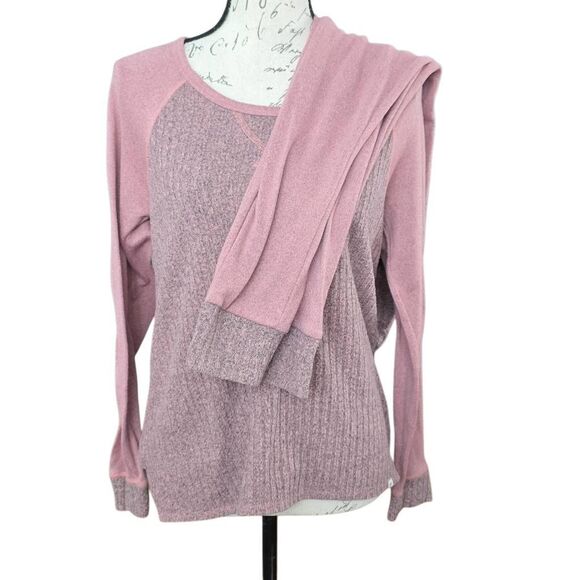Lucky Brand Women's Size Small Pink Ribbed Matching Lounge Set - Picture 1 of 8